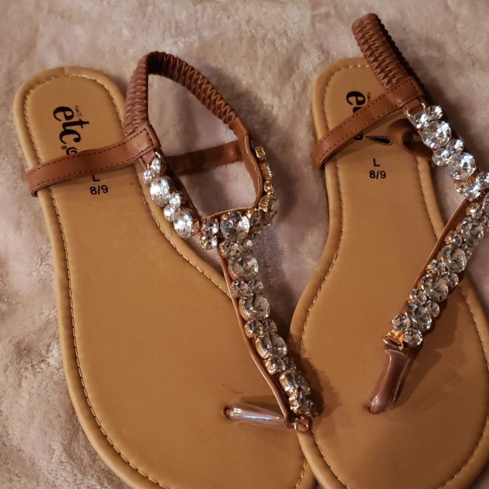 Brown rhinestone sandals